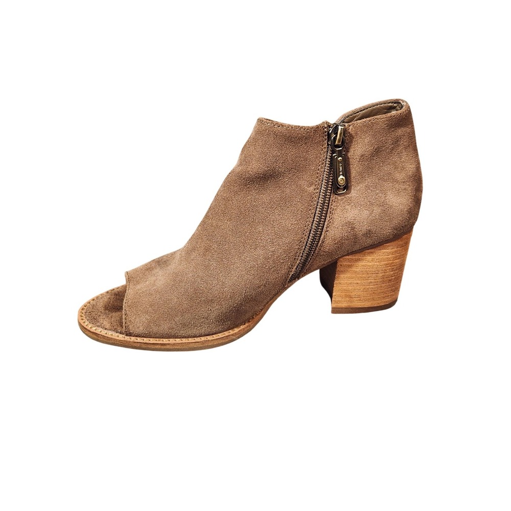 Blondo Boots Womens Size 6 Brown Suede Waterproof Peep Toe Ankle Block Heel Zip